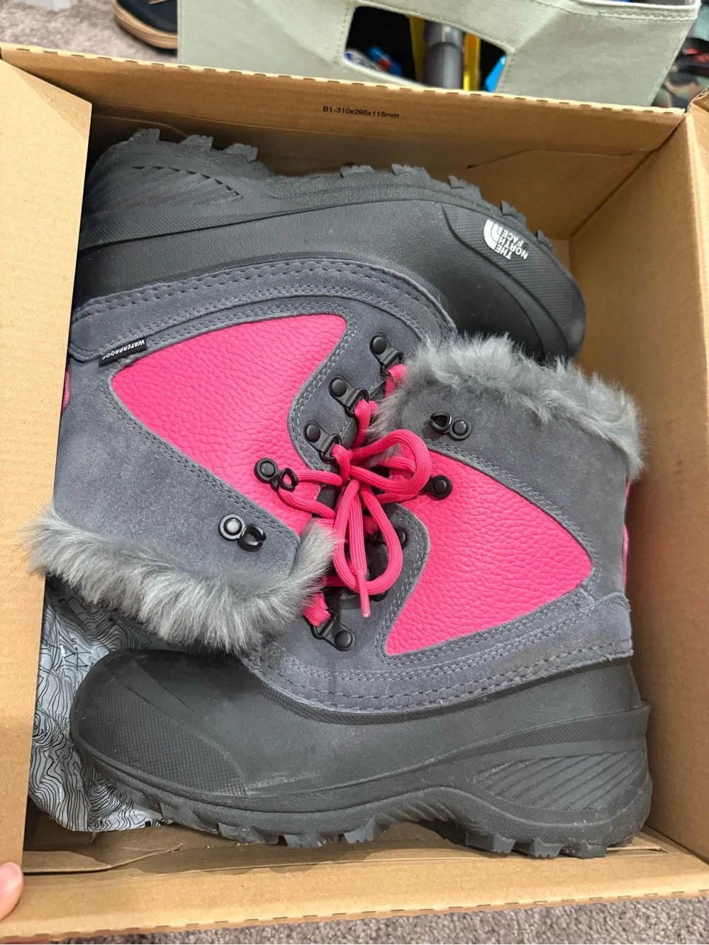 The North Face Youth Waterproof Shellista Extreme Winter Boot - Gray & Pink